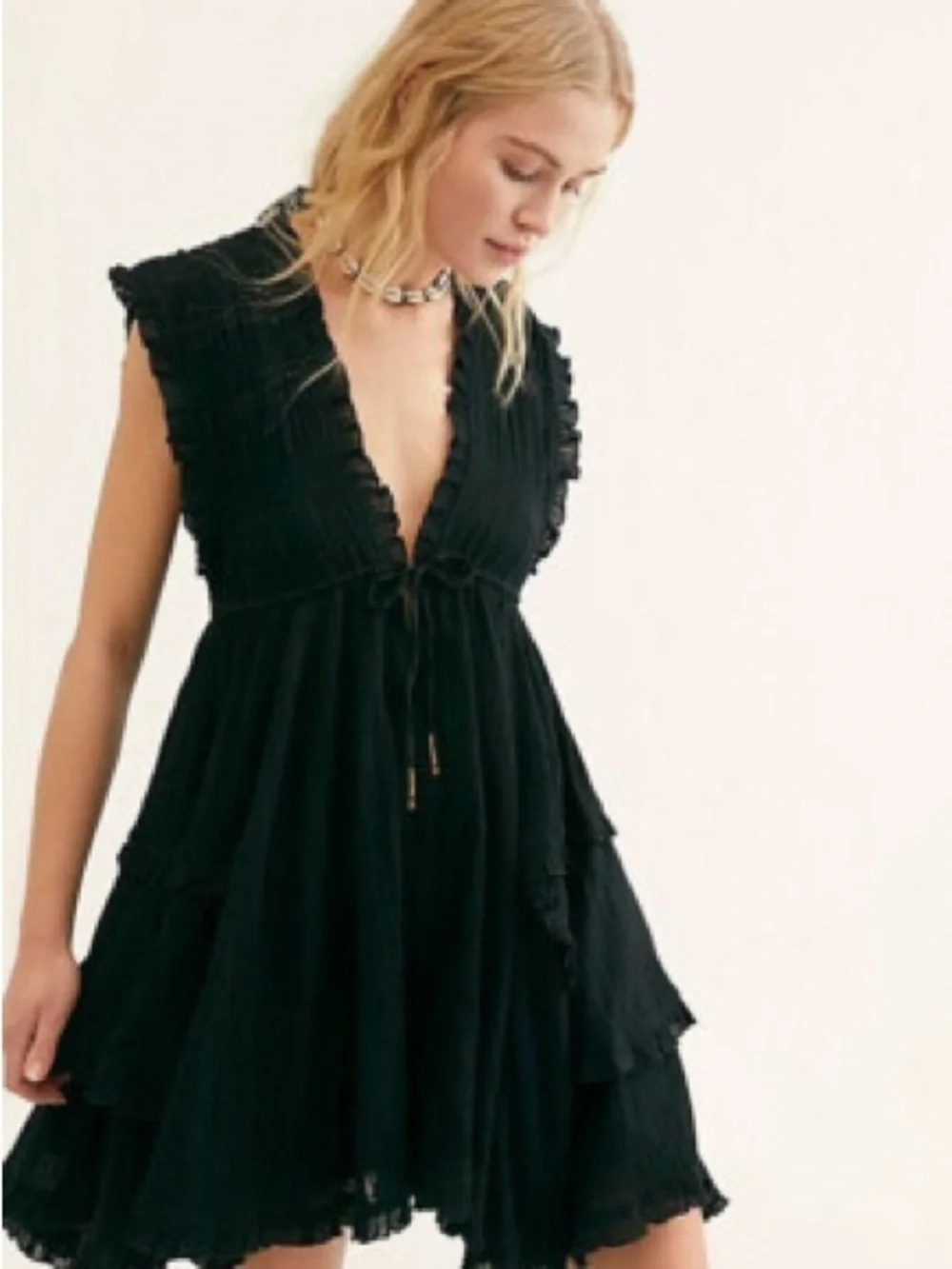 Free People Black Ruffle Tiered Mini Dress